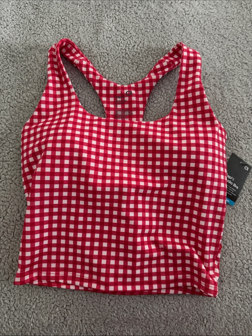 GAP Red and White Gingham Racerback Sports Bra Tank